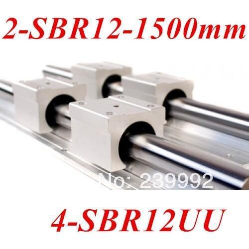 2 pcs SBR12 1500mm round linear guide linear bearing supported rails and 4 pcs SBR12UU linear bearing block cnc parts