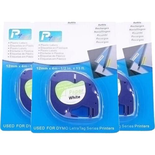 LT label tape 20pcs 91200 12mm*4m DYMO LetraTag Tape Label black on white DYMO label printer