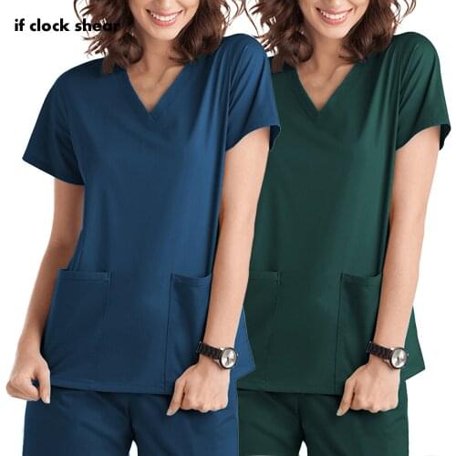 Thin and Light Medical Uniforms Women Short Sleeved V-neck Working Uniform Solid Color Pocket Blouse Overalls Nurse Accessories