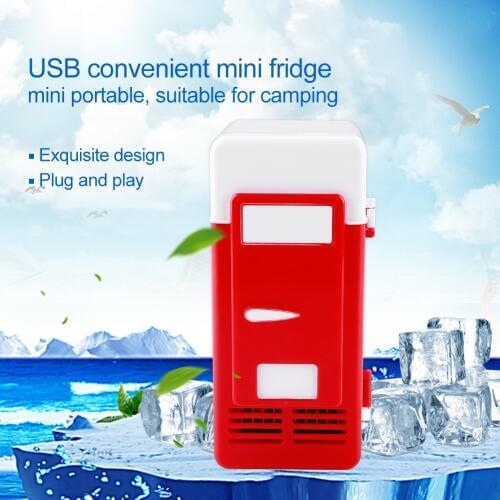 LED Mini USB Refrigerator Freezer Cooler USB Refrigerator Drinks Beverage Cans Refrigerator and Heater Icebox