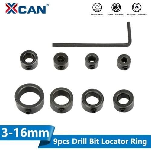 XCAN 9pcs Drill Bit Locator Ring Set 3-16mm Woodworking Drill Cutter Depth Stop Collars Ring Positioner Drillling Tools