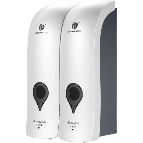 300ml*2 Wall Mounted Double-Head Manual Soap Dispenser Shower Gel Liquid Shampoo Dispenser Holder for Hotel Home Bathroom--Grey