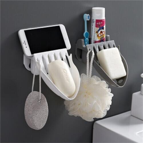 Wall Mounted Soap Box Traceless Japanese Drain Soap Tray Dual-purpose Rack Home Bathroom Kitchen Storage Racks