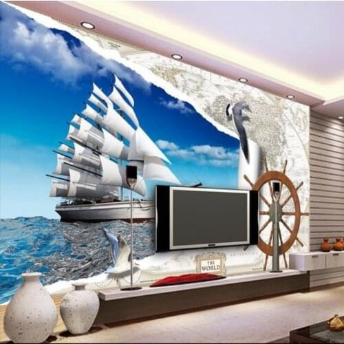 Beibehang Custom HD Wallpapers White Clouds Sailboat Landscape 3D Living Room Bedroom Wallpapers Home Decor 3D Wall paper