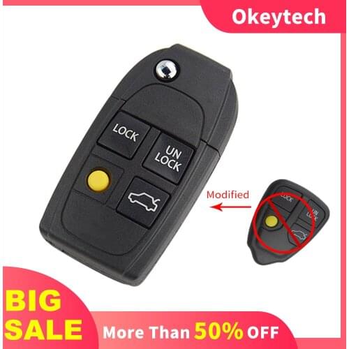 Okeytech 4 Buttons Modified Replacement Flip Car Key Shell For Volvo XC70 XC90 V50 V70 S60 S80 C30 Remote Key Case Cover Fob