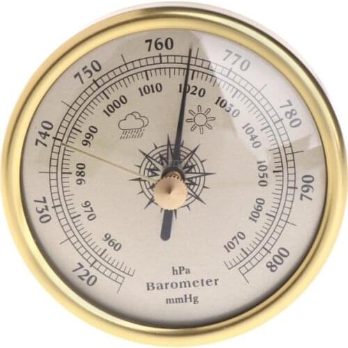 OOTDTY 72mm Wall Hanging Barometer 1070hPa Gold Color Round Dial Air Weather Station