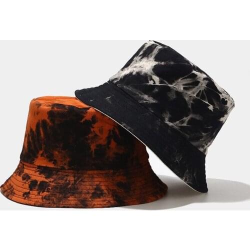 Ins New Tie-dye Sun Protection Hat Hip-hop Reversible Mens Bucket Hat Graffiti Ink Painting Fisherman Hat Unisex Panama Bob Cap