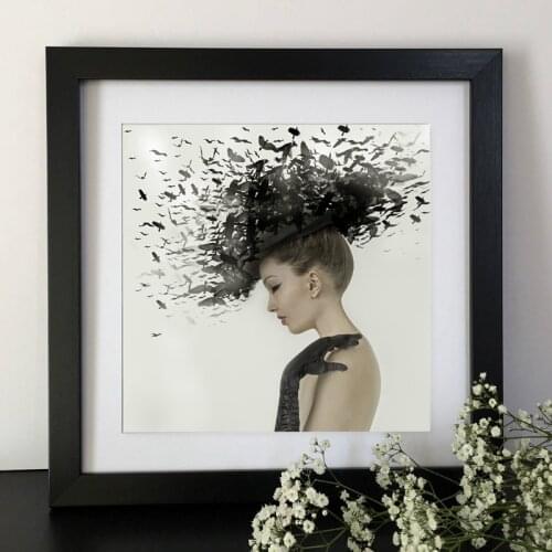 Woman Fantasy Fashion Portrait Canvas Art Print Poster, Fashion Hairstyle Decorated With Birds Print Wall Pictures