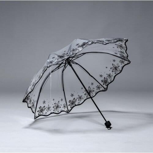 Thicken Three Fold Transparent Automatic PVC Clear Flower Printing Women Rain Umbrellas Lovers Girls Kids Gifts Dropship