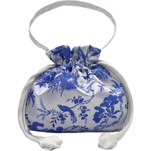 10pcs Embroidered Sequin Large Gift Bags with Handle Drawstring Satin Cloth Phone Wallet Vintage Coin Purse Party Favor