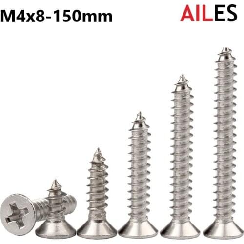 M4 Cross Recessed Flat Head Self Tapping Screws 304 Stainless Steel Phillips Machine Bolts 8 10 12 16 20 30 40 50 60mm