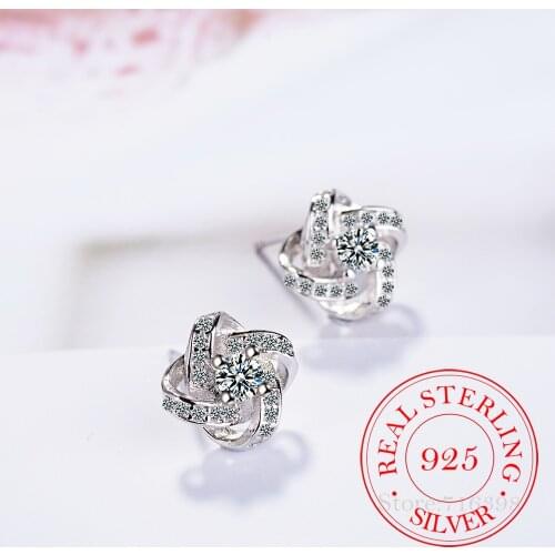 New Fine Jewelry With Zirconia Stud Earrings For Women And Female Korean AAA+ Zircon Crystal Earrings Fit Wedding Party Gift