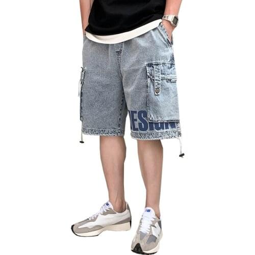 Mens Jeans Shorts Mens Cargo Shorts Elastic Waist Streetwear Male Short Pants Denim Casual Shorts For Men