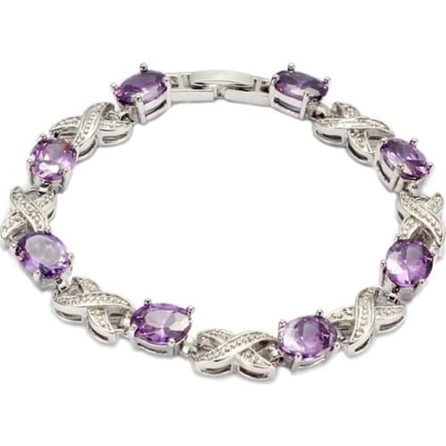 SHUNXUNZE Engagement Wedding Charms bracelet bangle for women magnificent dropshipping Purple Cubic Zirconia Rhodium Plated R678