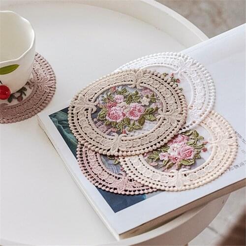 12cm French Vintage Lace Coaster Embroidered Tablecloth Retro Props Napkin Heat Insulation Cup Pad Kitchen Coffee Tea Mat