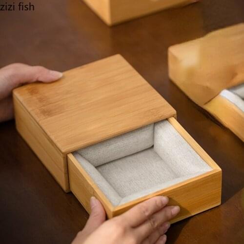 Modern Square Bamboo and Wood Jewelry Box Dressing Table Top Decoration Necklace Bracelet Storage Box Art Decoration Accessories
