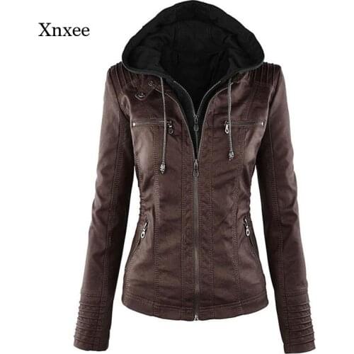 Pu Leather New Hoodie Women Autumn Winter Faux Soft Jackets Coats Lady Black Zipper Motorcycle Streetwear Clothing Overcoat