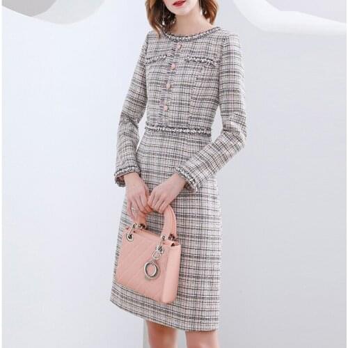 Plaid tweed dress 2021spring / autumn womens dress fashion tweed dress A- line One-piece Dress
