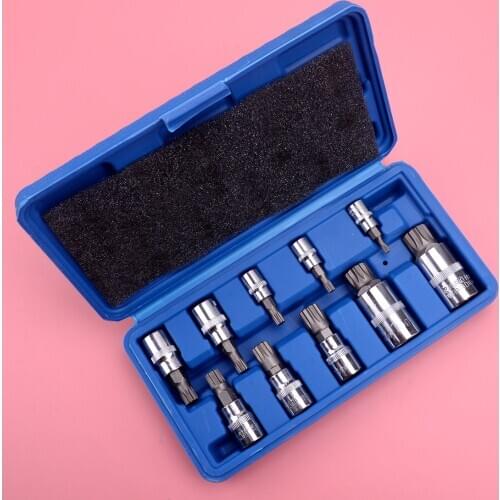 Universal 10Pcs/Set Spline Bit Socket XZN 12 Point MM Triple Square Tamper Proof 4mm-18mm Tool Kit Car Chrome