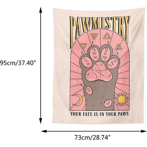 X7AB Cat Paw Tapestry Bohemian Style Witchcraft Moon Sun Constellation Pawmistry Wall Hanging Blanket Hippie Mattress Decor