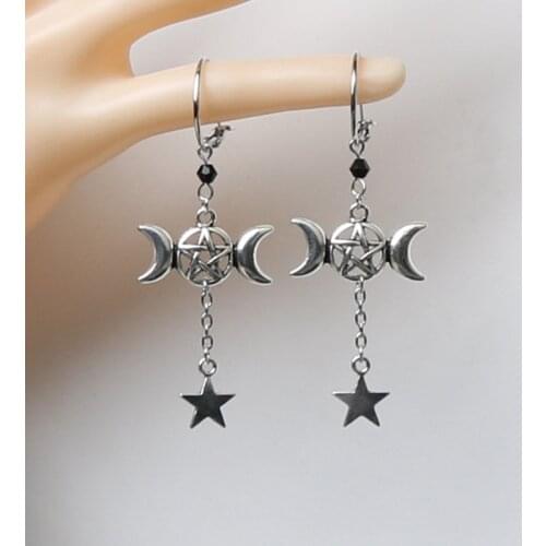 Witch Jewelry Moon Dangle Drop Earrings black Crystal Beads Sophisticated Jewellery Women Gift Fashion Witch Magic Pagan