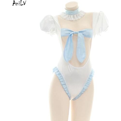 AniLV Cute Rabbit Bunny Girl one-piece Swimsuit Costume Lolita Maid Backless Bodysuit Swimwear Uniform Summer Pool Party Cosplay