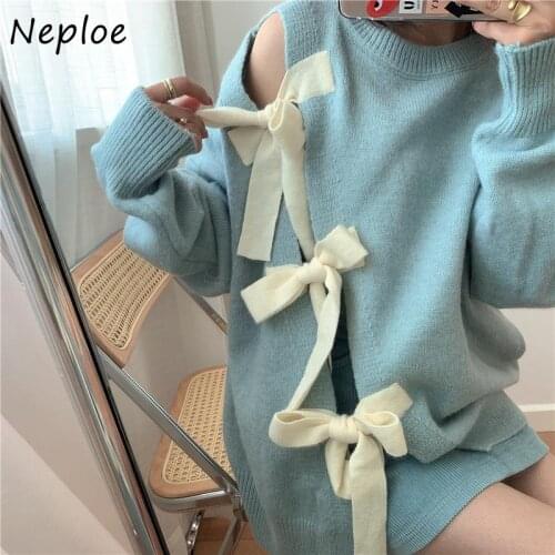 Sweet Fashion Streetwear Sweater Women Autumn Winter 2021 New Pullovers Female Bowknot Students Loose Knitted Tops Mujer