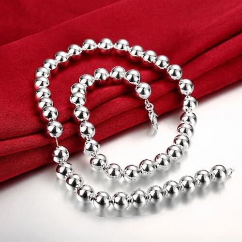 925 Sterling Silver 10mm Smooth Beads Ball Chain Necklace For Women Trendy Wedding Engagement Jewelry Drop Shipping