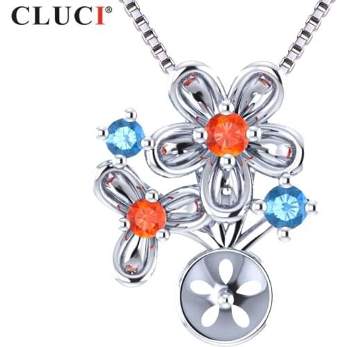 CLUCI Pearl Flower Pendants Necklace for Women Romantic 925 Sterling Silver Lovely Pendant ,SP322SB