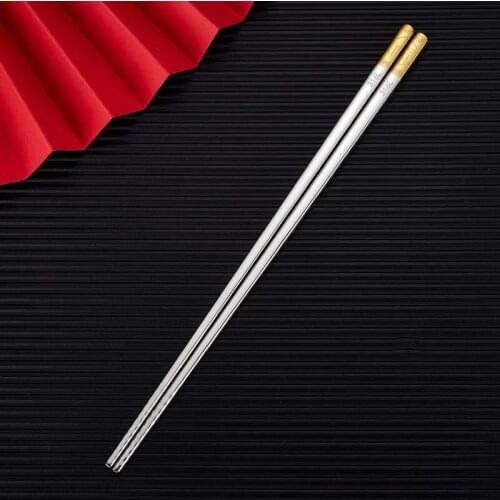 1 Pair 316L Stainless Steel Home Anti-Scalding Chopsticks Hotel Kitchen Tableware Non-Slip Square Fu Word Public Chopsticks