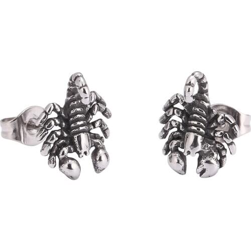 1 Pair Stainless Steel Scorpion Stud Earring Animal Punk Earrings Men Women Halloween Party Jewelry BB0678
