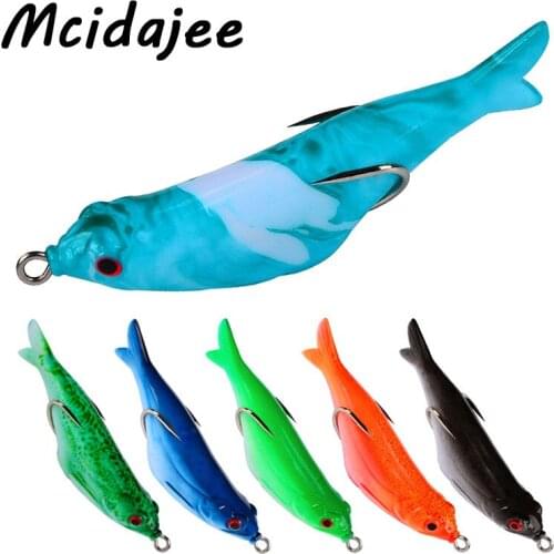 1PCS 14g 100mm Soft Bait Flexible Wobbler Minnow Balancer Topwater Ray frog Fishing Lure Artificial Soft Bait With Double Hooks