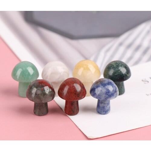 1pc Mini Mushroom Statue Natural Stone Crystal Agate Massage Stone Fish Tank Home Decor