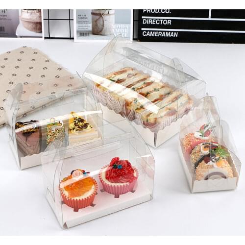 10Pcs Party Transparent Cupcake Boxes Removable Tray Cake Food Box With Handle Xms Birthday Wedding Party Candy Gift Packing