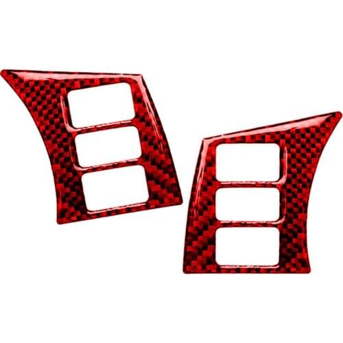 2Pcs/Set Car Front Steering Wheel Button Frame Cover Trim Carbon Fiber Red Fit For Nissan 350Z 2006 2007 2008 2009