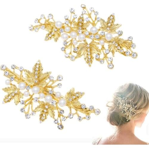 2pcs/set Pearl Women Hair Clips Wedding Hair Accessories Hair Pin Rhinestone Tiara Bridal Clips Crystal Crown Bride Hair Jewelry