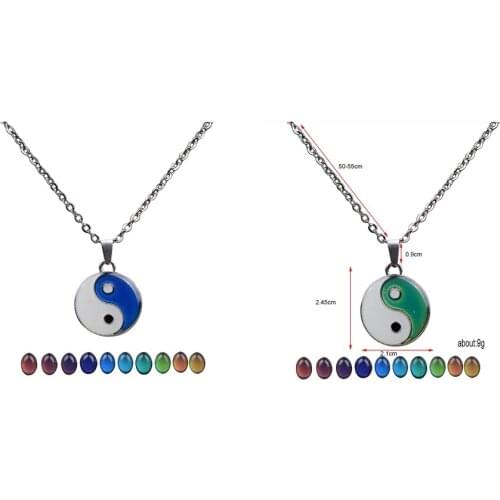 2Pcs Vintage Couple Color Change Mood Pendant Necklace Oval Stone Fashion
