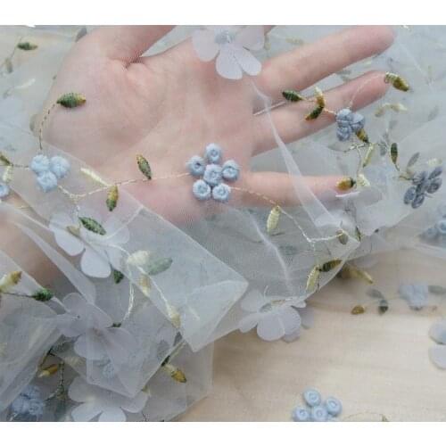 3D Colorful Chiffon Flower Full Embroidered Lace Fabric DIY Clothes Sewing Accessories Material Width 130cm 1yard