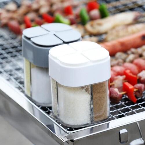 Household 4 In 1 Salt And Pepper Shakers Spice Organizer Container Plastic Container Canister Kitchen Spice Jar Kitchen Gadget
