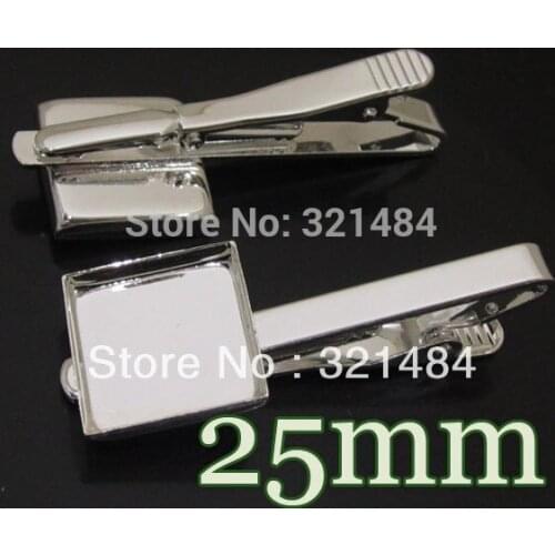 50pcs Silver plated Mens Tie Clip Blank Base Cufflinks Square 25mm bezel setting