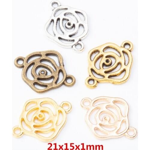 70 pieces of retro metal zinc alloy Flower double hanging connector Pendant for DIY handmade jewelry necklace making 8041