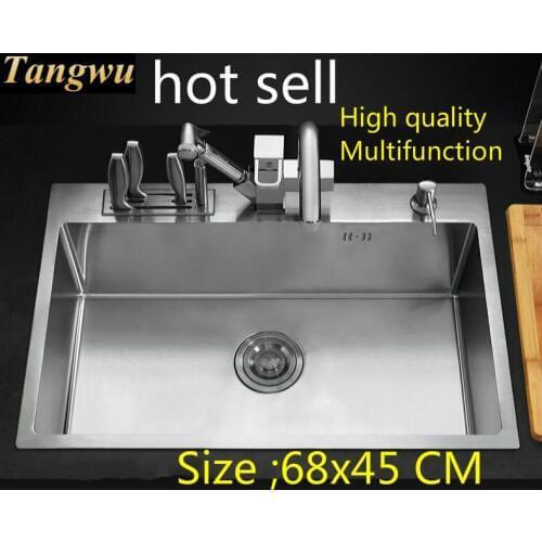 Free shipping Apartment luxury kitchen manual sink single trough do the dishes 304 stainless steel hot sell 68x45 CM