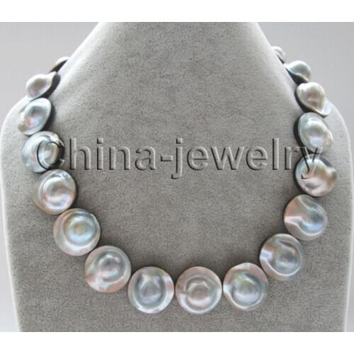 FREE shipping> >>>AA 18" 22mm big size gray blister Mabe pearl necklace