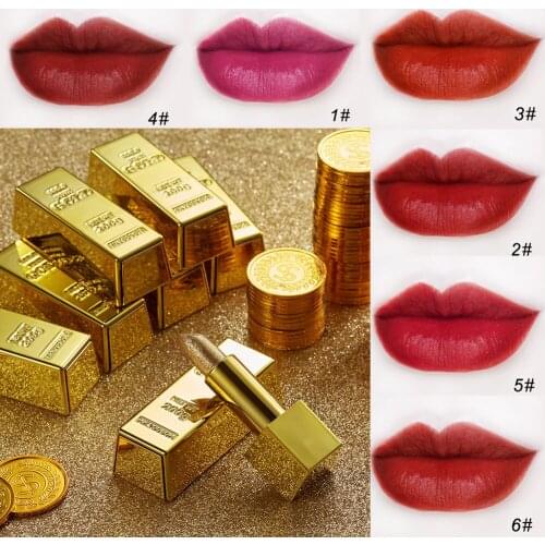 Glitter Lipstick Moisturizing Makeup Velvet Matte Gold Lipstick Waterproof Lipstains Sexy Shiny Red Cosmetics Pigment Nude Rouge