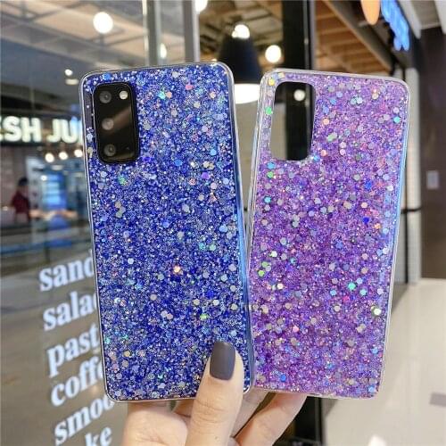 LOVECOM Bling Glitter Sequins Phone Case For Samsung Galaxy S20 A50 A51 A42 S10e S10 S9 Plus Note 10 Soft Solid Color Back Cover
