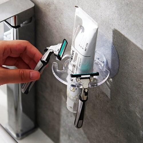 1 PC Toothbrush Holder Razor Shaver Storage Rack Self-adhesive Toothpaste Storage Holder Kitchen Bathroom Organizer