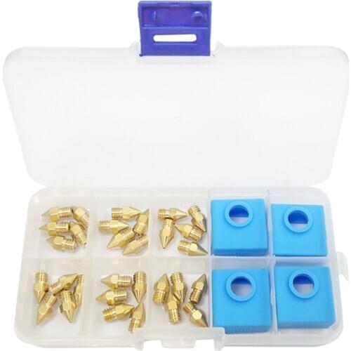 3D Printer Parts 0.2/0.3/0.4/0.5/0.6/0.8/1.0MM MK8 Extruder Nozzle with Silicone Sock for Creality CR-10 Ender 3