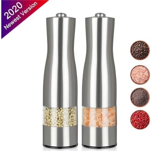 NEW Electric Pepper Mill Stainless Steel Salt and Pepper Grinder Adjustable Ceramic with LED Light Kitchen Automatic Spice Mill