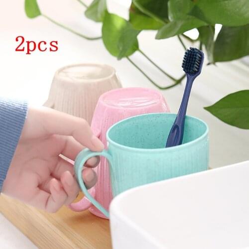 2pc Plain Striped Mouthwash Cup Cute And Simple Brushing Plastic Mug Good Heat Resistance Thickened Bottom And Non-slip Wash Cup
