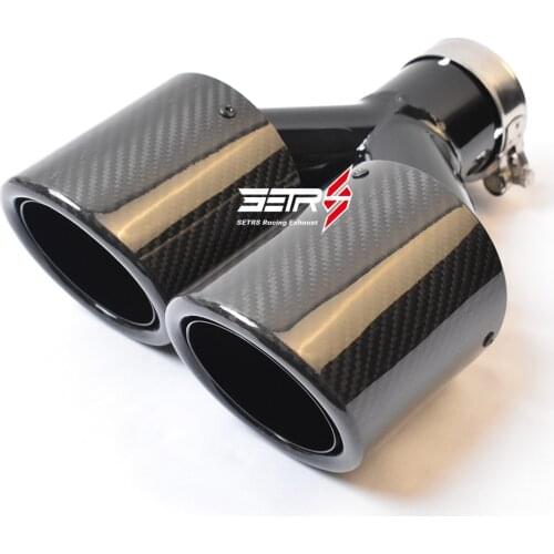 Left Side On Car Modification Dual Glossy Black Muffler Pipe Twill Carbon Fiber Stainless Steel Exhaust Tip For E63